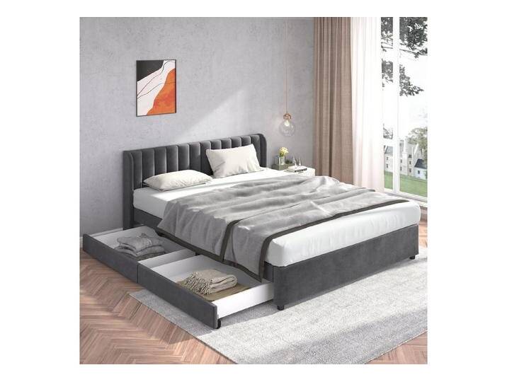BlingBin Polsterbett Stauraumbett Doppelbett Jugendbett Bettgestell mit 2 Schubladen (1er Set, 1-tlg., 180 x 200 cm, Ohne Matratze, Belastbarkeit maximal: 300KG), Polsterbett mit Lattenrost Rückenlehne, Samt, Grau von OTTO
