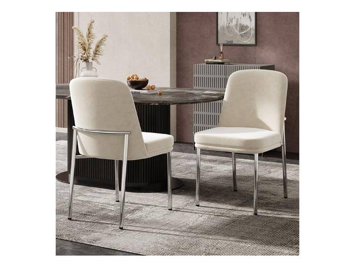 BlingBin Polsterstuhl Esszimmerstuhl Küchenstuhl Freizeitstuhl mit Verdickten Sitzkissen (2er Set, 2 St), Geeignet für Esszimmer, Rahmen aus Galvanisiertem Silber, Samt, Beige von OTTO