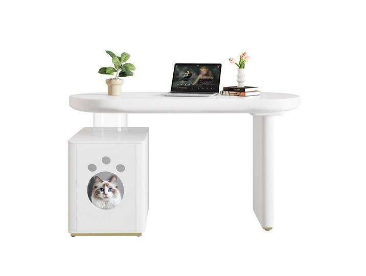 BlingBin Schreibtisch Moderner Computertisch Bürotisch Beistelltisch Kinderschreibtisch (Aufbewahrungstisch mit Haustierbett und Verdickte Tischplatte und Beine, Abgerundete Kurven, Voll-Lackierung, 1-St., Größe des Produkts: 117×50×76 cm, Gewichtskapazität: 50KG), Laptoptisch für Arbeitszimmer, MDF, Weiß, Haustiergrößen M–XL von OTTO