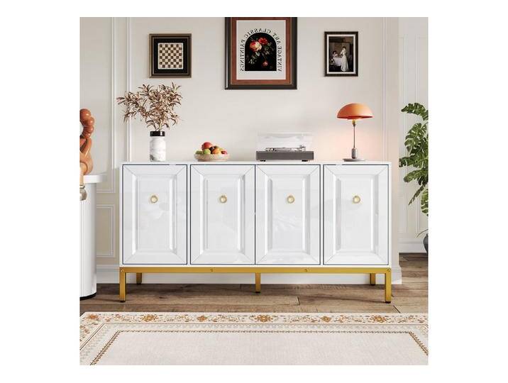 BlingBin Sideboard Hochglanz-Aufbewahrungselement, Anrichte Beistellschrank (Aufbewahrungsschrank mit 4 Türen und Regalen, Goldene Griffe und Beine, 1 St., Gesamtabmessungen: 140*40*80cm, GewichtskapazitätL: 50kg), Buffetschrank aus Spanplatte und MDF für Wohnzimmer von OTTO