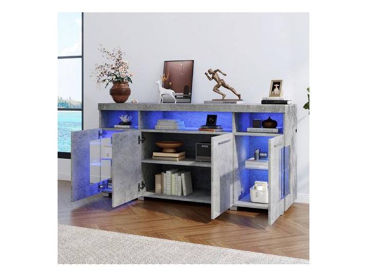 BlingBin Sideboard Hochglanz Seitenschrank, Beistelltisch Beistellschrank Anrichte (Aufbewahrungsschrank mit 4 Tür, 3 Offenes Fach und LED Licht, 1 St., Gesamtgröße: 140*40*70cm, Tragfähigkeit: 80kg), Vitrinenschränke für Wohnzimmer, MDF & Gehärtetes Glas, Zementasche BlingBin Sideboard Hochglanz Seitenschrank, Beistelltisch Beistellschrank Anrichte (Aufbewahrungsschrank mit 4 Tür, 3 Offenes Fach und LED Licht, 1 St., Gesamtgröße: 140*40*70cm, Tragfähigkeit: 80kg), Vitrinenschränke für Wohnzimmer, MDF & Gehärtetes Glas, Zementasche von OTTO