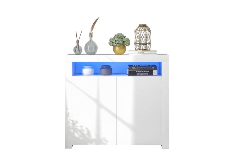 BlingBin Sideboard Kommode TV-Ständer Aufbewahrungsvitrine (1er Set, 1 St., Weiß Wohnzimmer Sideboard), Moderne Küchenzeile Schrank Buffet Holz Sideboard, mit LED-Licht von BlingBin