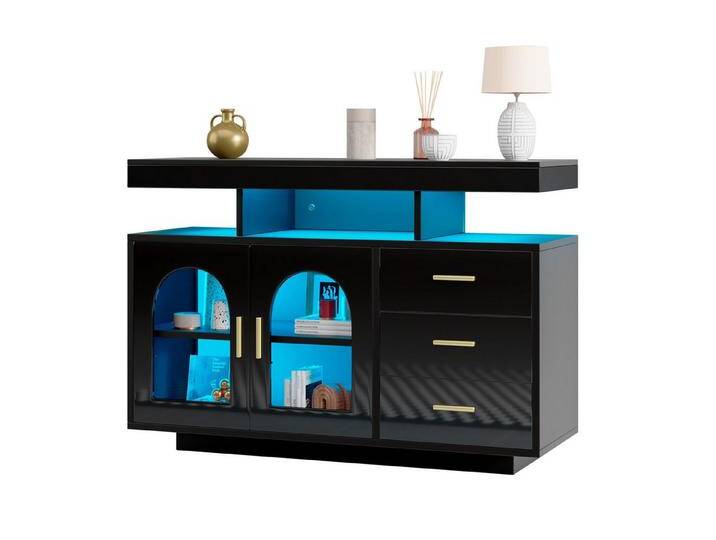 BlingBin Sideboard LED-Sideboard-Buffetschrank, mit 16-Farben-Lichtern (1er Set, 1 St., Sideboard 120 x 40 x 80 cm), Hochglanz-Küchenschrank Kaffeebarschrank Schubladenschrank von OTTO