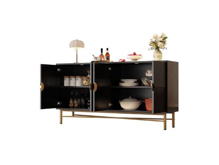 BlingBin Sideboard Moderner Anrichte Küchenschrank, Buffetschrank mit Erhabener Textur (Aufbewahrungsschrank mit Vier Türen, Goldene Gebürstete Griffe und Hochglanz Tischbeine, 1 St., Gesamtabmessungen: 160*40*82cm, Produktladung: 50kg), Beistellschrank für Wohnzimmer Esszimmer Flur, Spanplatte, Schwarz BlingBin Sideboard Moderner Anrichte Küchenschrank, Buffetschrank mit Erhabener Textur (Aufbewahrungsschrank mit Vier Türen, Goldene Gebürstete Griffe und Hochglanz Tischbeine, 1 St., Gesamtabmessungen: 160*40*82cm, Produktladung: 50kg), Beistellschrank für Wohnzimmer Esszimmer Flur, Spanplatte, Schwarz von OTTO