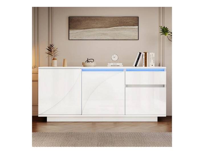 BlingBin Sideboard Wohnzimmerschrank Anrichte Esszimmerschrank (1 St., mit LED 3 Schränken,1 Schublade,verstellbaren Einlegeböden), 140×40×60cm,MDF, Hochglanz von OTTO