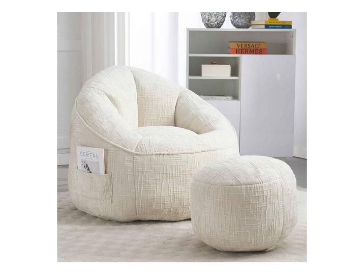 BlingBin Sitzsack Memory Schaumstoff-Sitzsack Sessel Beanbag (1er Set, 2 St., 89x88x76cm), Sitzsäcke mit Fußhocker für Das Wohnzimmer, beige, Beige von OTTO