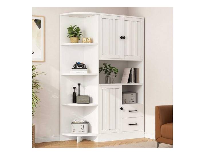 BlingBin Standvitrine Eckkleiderschrank Küchenbuffet Wohnzimmervitrine (1-St., mit 3 Schränken,2 Schubladen,14 Lagerbereichen) 104×35×155cm,Weiß, weiß von OTTO