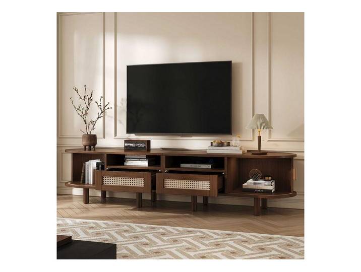 BlingBin TV-Schrank Lowboard Fernsehtisch TV-Ständer (1-St., Oval 170 cm, MDF mit Massivholzbeinen, Platzsparend für Wohnzimmer) 2 Schubladen + 2 Halboffene Fächer, Schiebetüren, bis zu 70 Zoll von OTTO