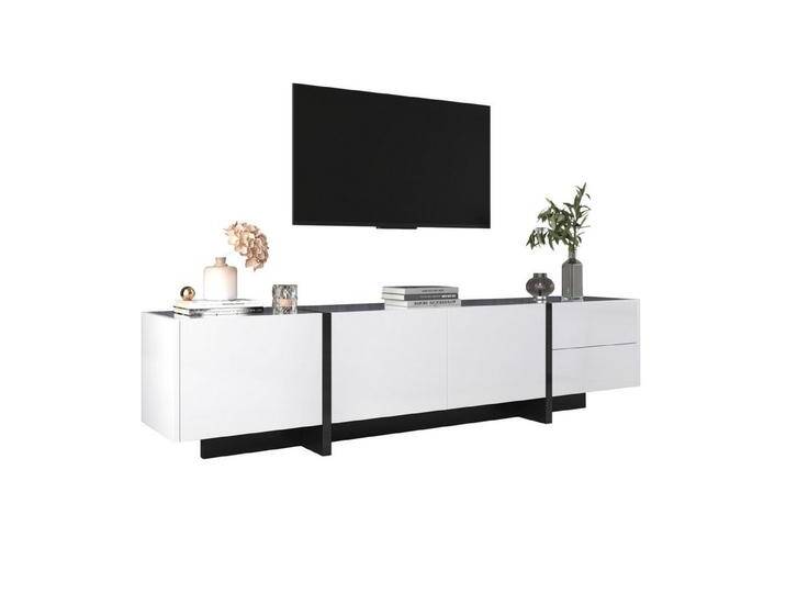 BlingBin TV-Schrank lowboard (1-St., Hochglanz-Weiß und Schwarz, Breite 190 cm) Drei Türen,zwei Schubladen,mit Regalen, weiß von OTTO