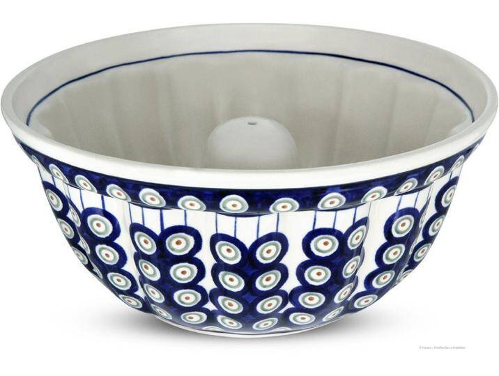 Bunzlauer Keramik Backform Gugelhupf Backform Rührkuchen rund 2 Liter Dekor 8, blau von OTTO