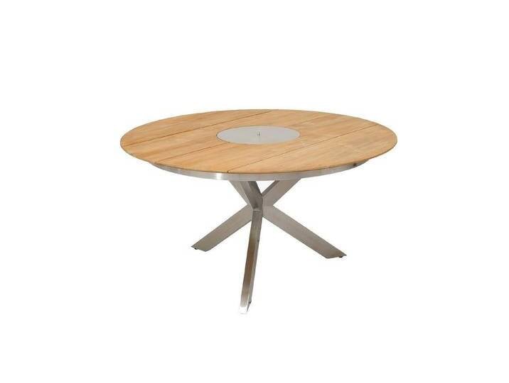 CASA DOMA Gartentisch Rosano, Gartentisch, Edelstahl gebürstet, Ø 138 cm, Teak-Planken, braun silberfarben, ohne Flaschenkühler von OTTO