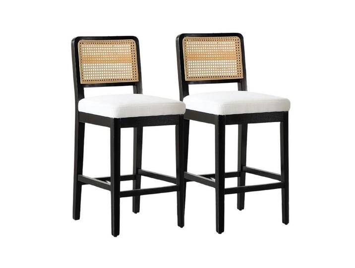 CHAIRUS Barhocker 2/4er Set Barhocker mit Rattan-Rücken & Holzfuß – für Esszimmer Küche (2 St), schwarz, 2 St., Schwarz von OTTO