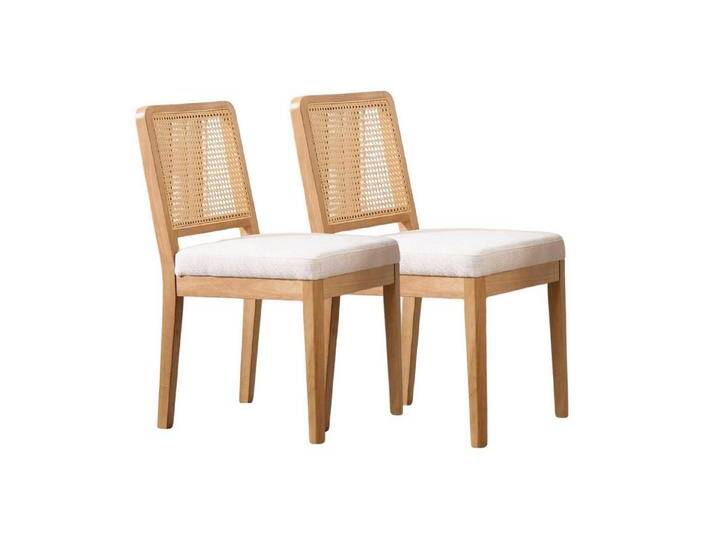 CHAIRUS Esszimmerstuhl 2/4er Set Chenille/Leinen-Esszimmerstühle mit Rattan-Rückenlehne (4 St), weiß, 4 St., Weiß von OTTO