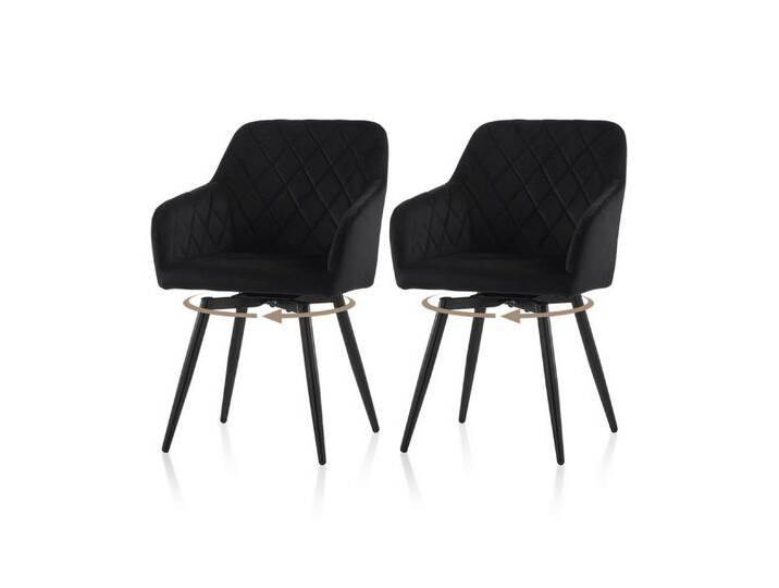 CLIPOP Esszimmerstuhl Drehstuhl (2er Set), Gepolsterter Küchenstuhl aus Samt, schwarz, Raute, Schwarz von OTTO