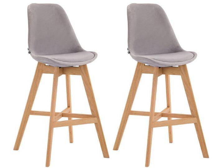 CLP Barhocker Cannes Samt (2er Set, 2 St., 2er), mit Rückenlehnen und Fußstütze, grau, natur, grau von OTTO