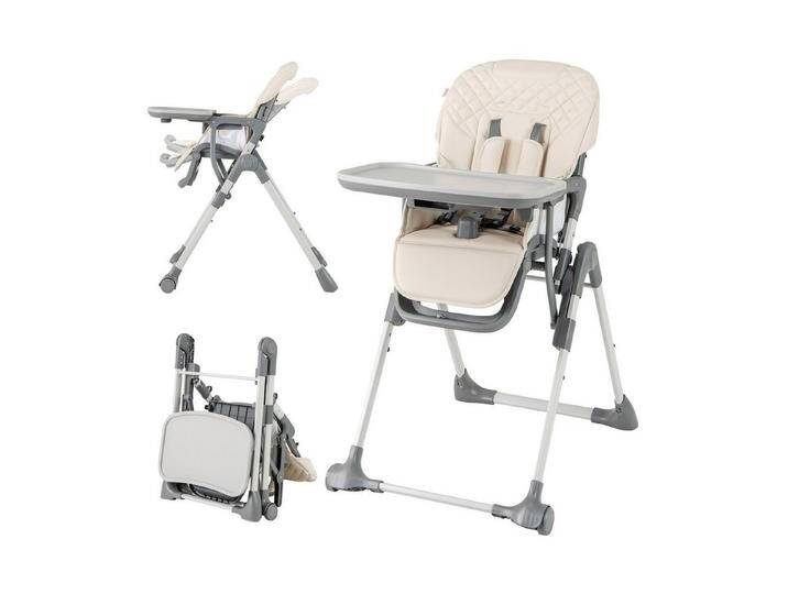 COSTWAY Hochstuhl (1 St), Klappbarer Babystuhl, mit Fußstütze, abnehmbarer Tablett, beige, beige von OTTO