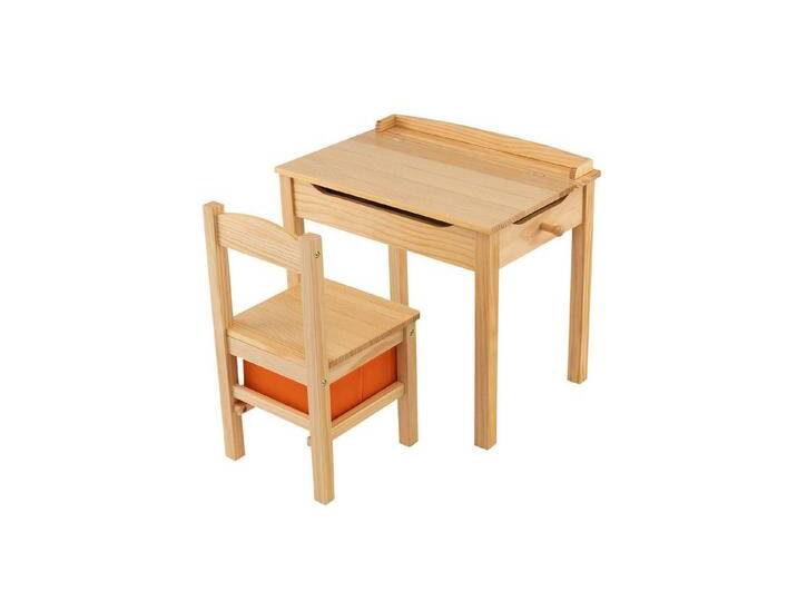 COSTWAY Kindersitzgruppe, (2-tlg), Kinderschreibtisch mit Stuhl, Holz, mit Stauraum, beige, natur von OTTO