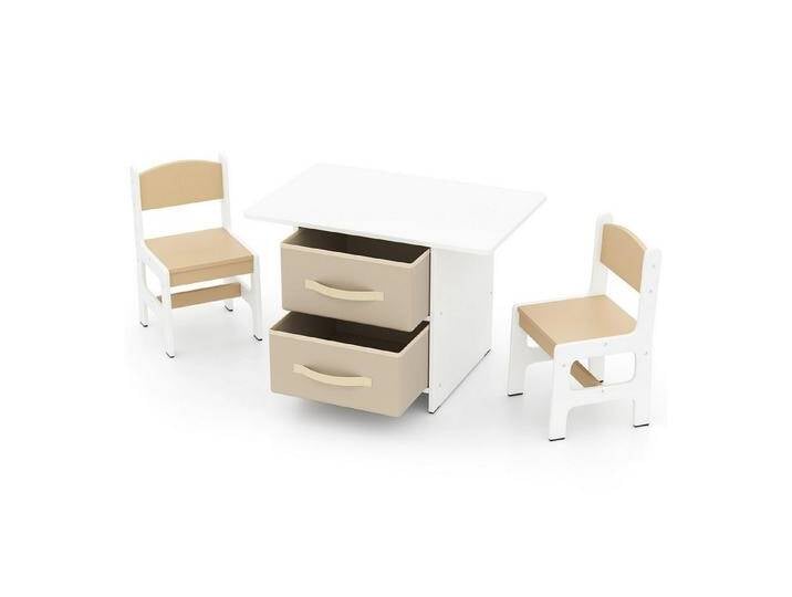 COSTWAY Kindersitzgruppe, (3-tlg), Kindertisch mit 2 Stühlen, Holz mit Körben, beige, beige von OTTO