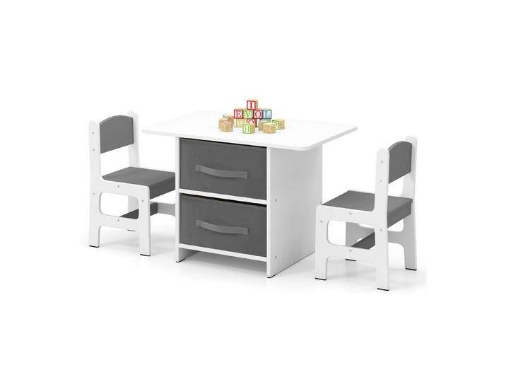 COSTWAY Kindersitzgruppe, (3-tlg), Kindertisch mit 2 Stühlen, Holz mit Körben, grau, grau von OTTO