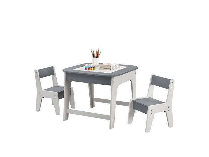 COSTWAY Kindersitzgruppe 3 TLG mit Tisch & 2 Stühlen, aus Holz, grau, grau von OTTO