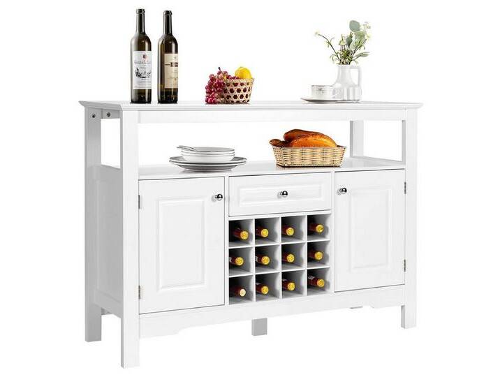 COSTWAY Konsolentisch, Küchenschrank mit Schubladen, Weinregal 12 Fächern, weiß, weiß, Weiß von OTTO