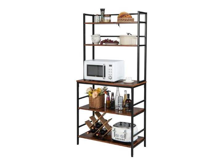 COSTWAY Küchenregal, stehend, mit Arbeitsplatte, 5 Ebenen, 80×40×170cm, Holz, braun von OTTO