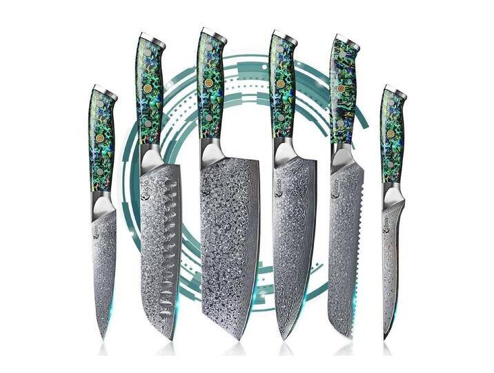 Calisso Messer-Set Abalone Line Küchenmesser Damastmesser (Advanced Set, 6-tlg), Damaskus Stahl von OTTO