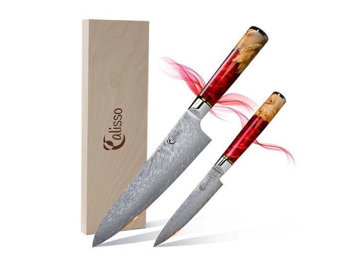 Calisso Messer-Set Küchenmesser Ruby Line Messerset (Starter Set, 2-tlg), Damaskus Stahl, rot von OTTO