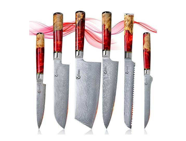 Calisso Messer-Set Ruby Line Küchenmesser Damastmesser Messerset (Advanced Set, 6-tlg), Damaszener Messer, rot von OTTO