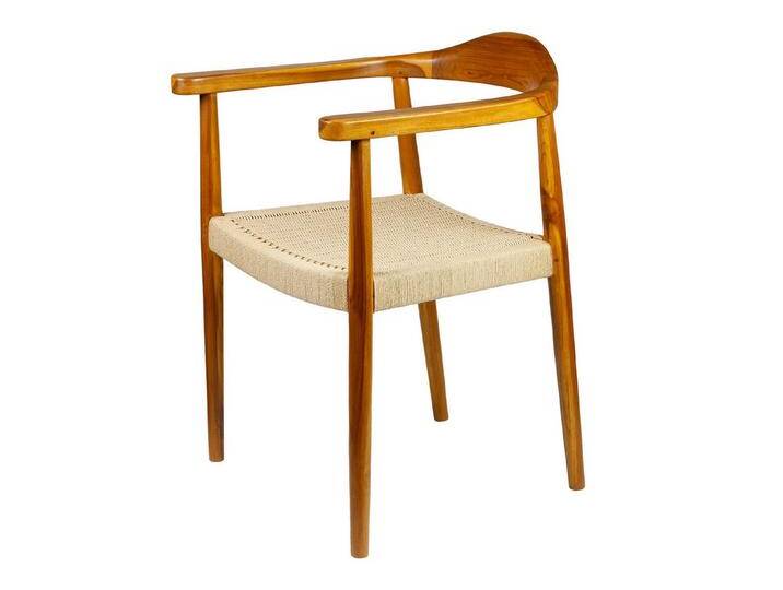 Casa Moro Armlehnstuhl Esszimmer Stuhl aus massiv Holz (Esszimmerstühle einzeln oder als 2er, 4er & 6er Set), Boho Chic Holzstuhl in Beige Braun von OTTO