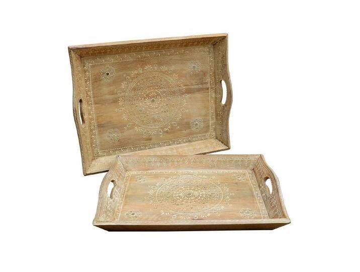 Casa Moro Dekotablett Orientalische Serviertabletts Parvin 2er Set aus Massivholz handbemalt (mit Steinchen verziert, Dekotablett Servierplatten Gastro-Tablett, 2 St., Set), Kunsthandwerk von OTTO