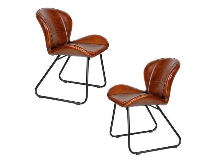 Casa Moro Polsterstuhl Lederstuhl Esszimmerstuhl Echt Leder Rot Braun (einzeln oder als 2er, 4er, 6er Set), Retro Stuhl Polsterstuhl, braun, 2er Set von OTTO