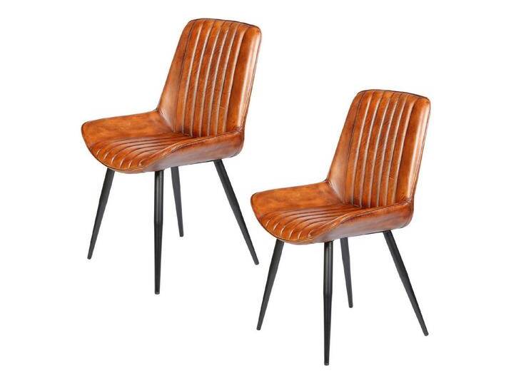 Casa Moro Polsterstuhl Stuhl Esszimmer Leder Braun Industrial Chic (Echtleder Konferenzstuhl auch als 2er, 4er & 6er Set) von OTTO