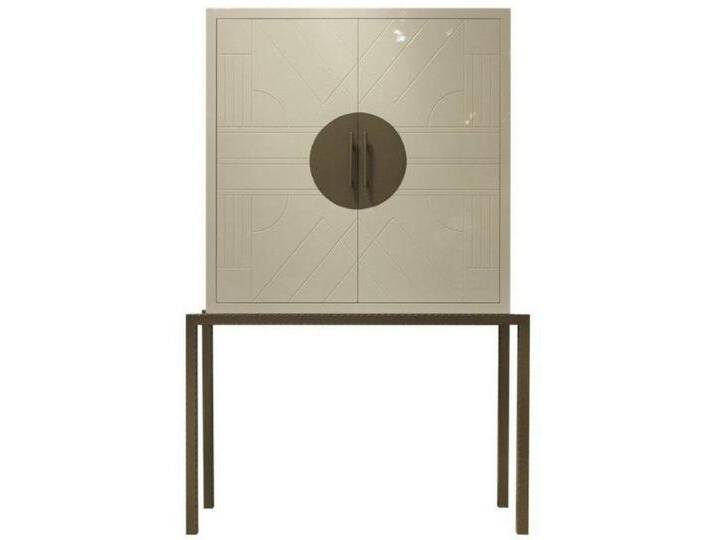 Casa Padrino Barschrank Designer Barschrank Creme / Messing 120 x 40 x H. 190 cm - Edler Weinschrank mit hochwertigen Keramikfliesen - Bar Möbel - Hotel Möbel - Luxus Qualität von OTTO