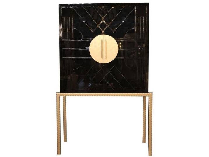 Casa Padrino Barschrank Designer Barschrank Schwarz / Messingfarben 120 x 40 x H. 190 cm - Edler Weinschrank mit hochwertigen Keramikfliesen - Bar Möbel - Hotel Möbel - Luxus Qualität von OTTO