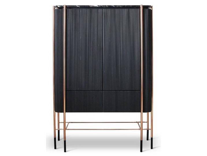 Casa Padrino Barschrank Luxus Barschrank Schwarz / Matt Schwarz / Kupfer 104 x 52 x H. 150 cm - Beleuchteter Weinschrank mit 2 Türen - Wohnzimmer Möbel - Bar Möbel - Hotel Möbel - Luxus Kollektion von OTTO