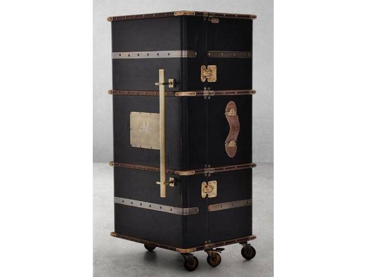 Casa Padrino Barschrank Luxus Barschrank mit Rollen Antik Schwarz 59 x 51 x H. 120 cm - Kofferschrank im Retro Look - Retro Stil Weinschrank - Bar Möbel - Luxus Möbel von OTTO