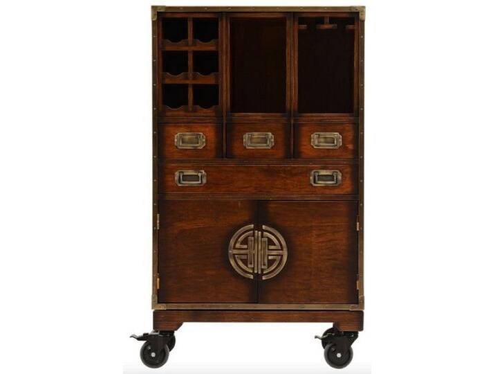 Casa Padrino Barschrank Luxus Vintage Stil Barschrank mit Rollen Braun 74 x 37 x H. 123 cm - Massivholz Weinschrank - Vintage Stil Bar Möbel - Luxus Bar Möbel - Massivholz Bar Möbel von OTTO