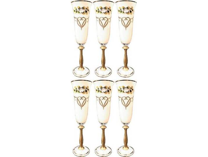 Casa Padrino Champagnerglas Luxus Jugendstil Champagnerglas 6er Set Weiß / Mehrfarbig / Gold - Handgefertigte und handgravierte Champagnergläser mit 24 Karat Vergoldung - Hotel & Restaurant Accessoires von OTTO
