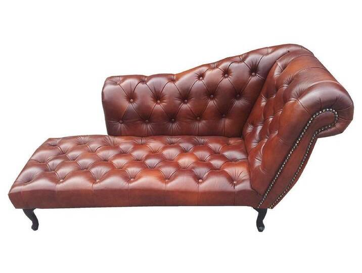 Casa Padrino Chesterfield-Sofa Chesterfield Chaiselongue / Recamiere Echt Leder Dunkelbraun von OTTO