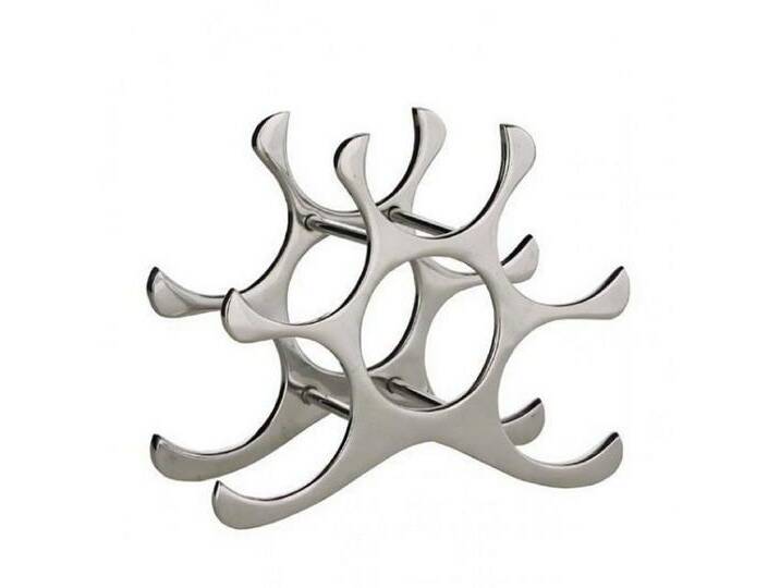 Casa Padrino Dekoobjekt Designer Weinregal aus poliertem Aluminium für 6 Flaschen H 26 cm, B 28 cm, T 11 cm - Flaschenhalter - Flaschenablage von OTTO