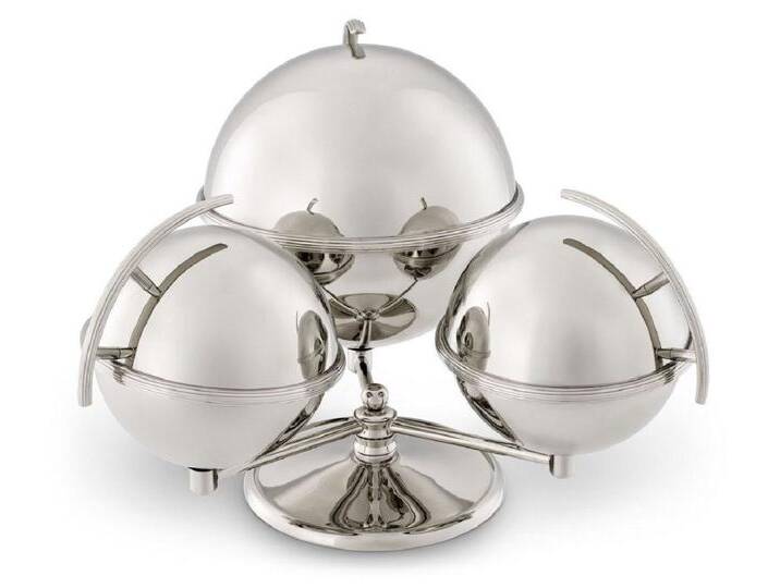 Casa Padrino Dekoobjekt Luxus Servierschüssel 3er Set mit Ständer Silber 35,5 x 32,5 x H. 23 von OTTO