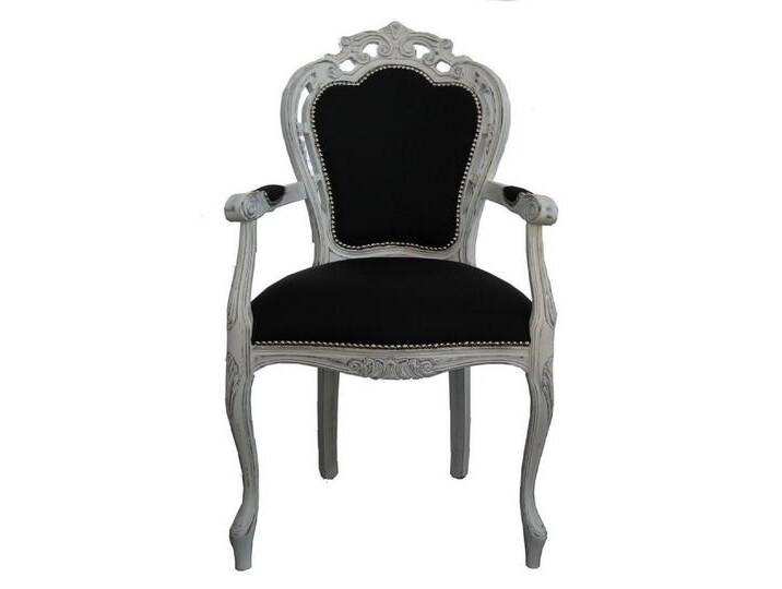 Casa Padrino Esszimmerstuhl Barock Esszimmer Stuhl mit Armlehne Schwarz / Vintage Weiß - Designer Stuhl - Luxus Qualität von OTTO
