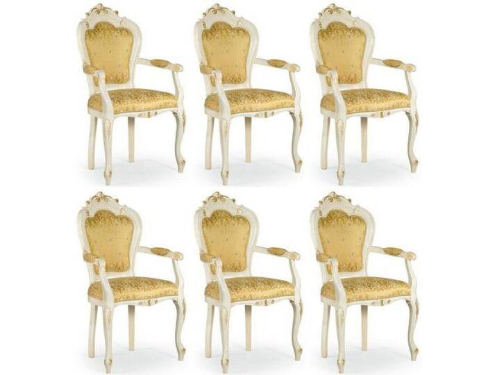 Casa Padrino Esszimmerstuhl Luxus Barock Esszimmer Stuhl Set mit Armlehnen Gold / Weiß / Gold 58 x 50 x H. 103 cm - Barock Küchen Stühle 6er Set - Esszimmer Möbel im Barockstil von OTTO