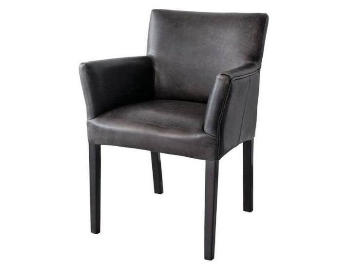 Casa Padrino Esszimmerstuhl Luxus Leder Esszimmerstuhl Vintage Schwarz / Schwarz 64 x 61 x H. 85 cm - Echtleder Küchenstuhl mit Armlehnen - Esszimmer Möbel von OTTO