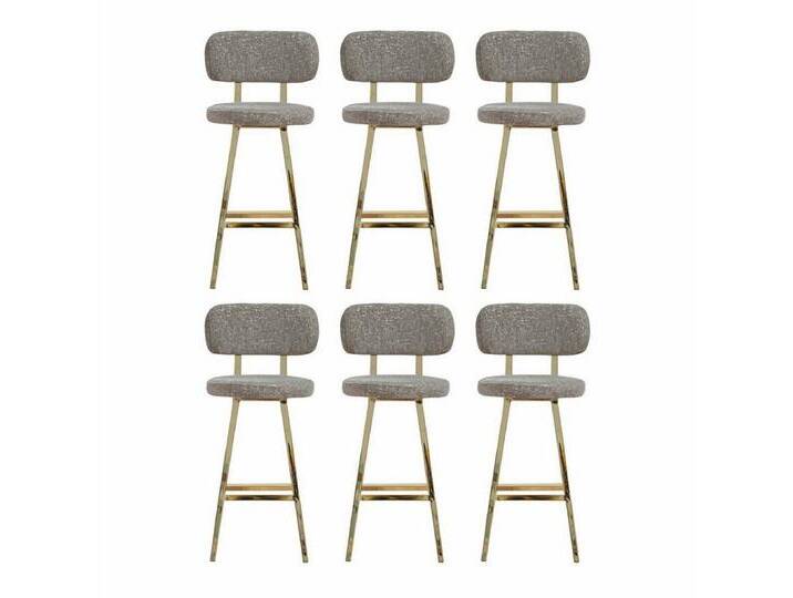 Casa Padrino Holzstuhl Luxus Barstuhl 6er Set Grau / Gold H. 106 cm - Bar Möbel von OTTO