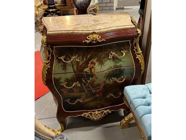 Casa Padrino Kommode Barock Kommode Braun / Gold / Mehrfarbbig / Cremefarben - Handgefertigte Massivholz Kommode mit 3 Schubladen und Marmorplatte - Barock Möbel Casa Padrino Kommode Barock Kommode Braun / Gold / Mehrfarbbig / Cremefarben - Handgefertigte Massivholz Kommode mit 3 Schubladen und Marmorplatte - Barock Möbel von OTTO