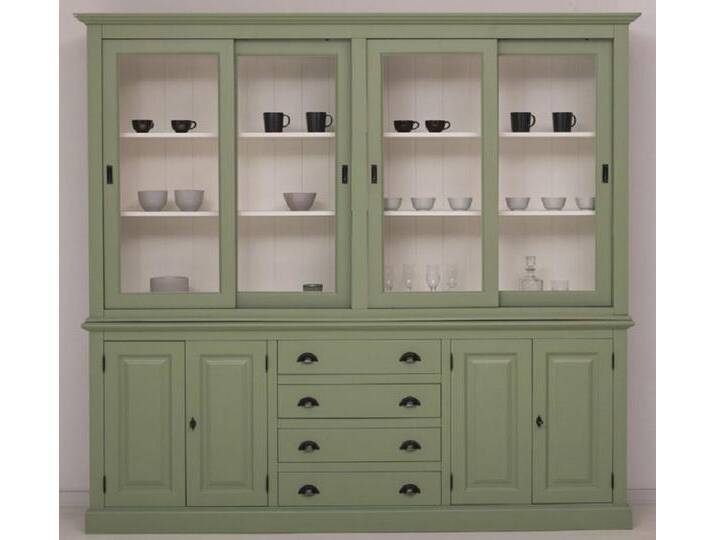 Casa Padrino Küchenbuffet Landhausstil Esszimmerschrank Grün / Weiß 240 x 47 x H. 220 cm - Massivholz Küchenschrank - Esszimmer Möbel im Landhausstil - Landhausstil Esszimmer Einrichtung von OTTO