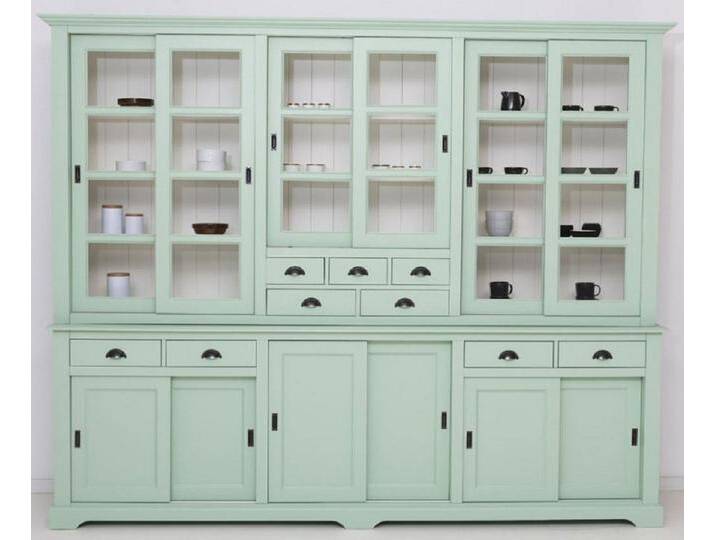 Casa Padrino Küchenbuffet Landhausstil Esszimmerschrank Mintgrün / Weiß 280 x 55 x H. 225 cm - Massivholz Küchenschrank - Esszimmer Möbel im Landhausstil - Landhausstil Esszimmer Einrichtung von OTTO