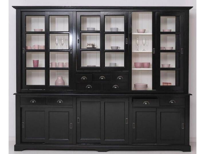 Casa Padrino Küchenbuffet Landhausstil Esszimmerschrank Schwarz / Weiß 280 x 55 x H. 225 cm - Massivholz Küchenschrank - Esszimmer Möbel im Landhausstil - Landhausstil Esszimmer Einrichtung von OTTO